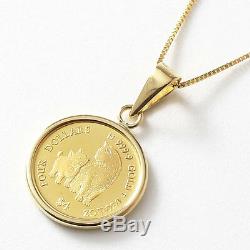 24K Gold 1/30oz Cook Islands $4 Micio Micia Cat Coin Pendant with10K Chain 17.75