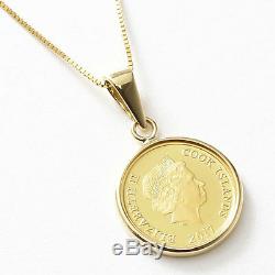 24K Gold 1/30oz Cook Islands $4 Micio Micia Cat Coin Pendant with10K Chain 17.75