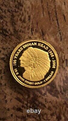 24ct Gold Cook Islands 100 Years Indian Head 1 Dollar Coin 1/2gram RARE