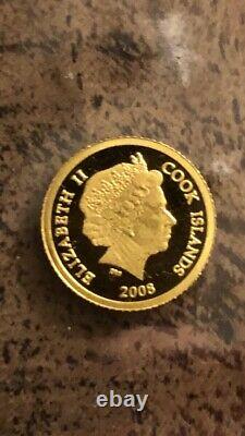 24ct Gold Cook Islands 100 Years Indian Head 1 Dollar Coin 1/2gram RARE