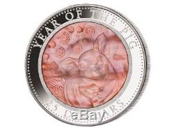 25 $ Dollar Lunar Schwein Pig Mother of Pearl Cook Islands 5 oz Silber 2019 PP