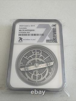 2oz Silver 2023 Cook Is. S$10 Astrolabe MS70 Antiqued Only 1500 Minted