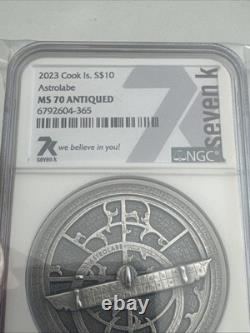 2oz Silver 2023 Cook Is. S$10 Astrolabe MS70 Antiqued Only 1500 Minted