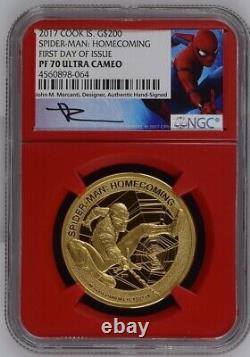 3 COINS! 2017 Cook Islands Gold G$200, S$25 5oz, S$5 Spider-Man Homecoming PF70