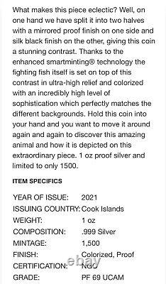 3 Cook Islands Eclectic Nature Coins, Chameleon, Fish, Roller. 999 NGC Ultra Cam