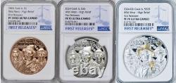 3 Wild West 2024 Coins Cook Islands 1oz, 3oz Silver & 50g Copper FR NGC PF70 UC