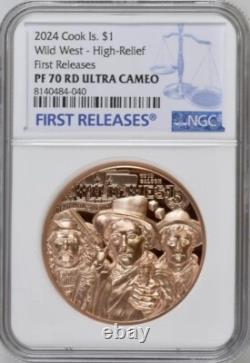 3 Wild West 2024 Coins Cook Islands 1oz, 3oz Silver & 50g Copper FR NGC PF70 UC