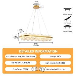 37 Alabaster LED Pendant Light Oval Brass Finish Chandelier Dimmable Fixture UL
