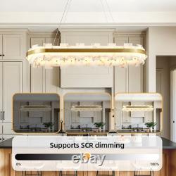 37 Alabaster LED Pendant Light Oval Brass Finish Chandelier Dimmable Fixture UL