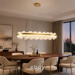 37 Alabaster LED Pendant Light Oval Brass Finish Chandelier Dimmable Fixture UL