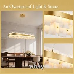 37 Alabaster LED Pendant Light Oval Brass Finish Chandelier Dimmable Fixture UL