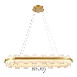 37 Alabaster LED Pendant Light Oval Brass Finish Chandelier Dimmable Fixture UL