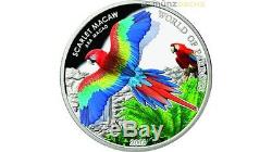 $ 5 Dollar Scarlet Macaw 3D World of Parrots Cook Islands Silver 2016