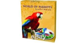 $ 5 Dollar Scarlet Macaw 3D World of Parrots Cook Islands Silver 2016