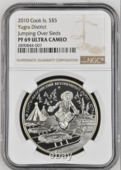 5 Dollars 2010 Cook Islands Yugra District Jumping Sleds Silver Proof Ngc Pf69
