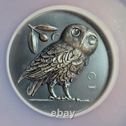 5 Ounce Silver Athena's Owl 2021 Cook Islands MS70 Antiqued NGC High Relief