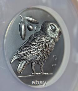 5 Ounce Silver Athena's Owl 2021 Cook Islands MS70 Antiqued NGC High Relief