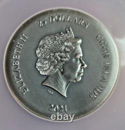 5 Ounce Silver Athena's Owl 2021 Cook Islands MS70 Antiqued NGC High Relief