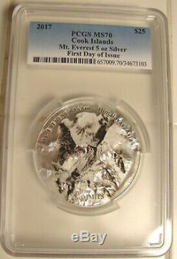 7 Summits Mt. Everest 2017 Cook First Strike 5 Oz Silver Coin Pcgs Ms70