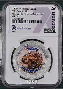 7k Metals State Animals Series Arizona-Ridge-Nosed Rattlesnake NGC MS70 Silver