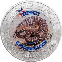 7k Metals State Animals Series Arizona-Ridge-Nosed Rattlesnake NGC MS70 Silver