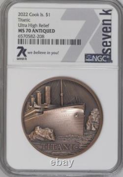 7k Metals TITANIC Copper Coin 2022 NGC MS70 Antiqued Cook Islands Mint 5000