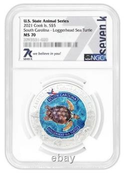 7k Metals US State Animals Series South Carolina-Loggehead Sea Turtle NGC MS70