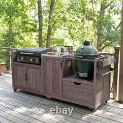 80.5 Outdoor Kitchen Island Solid Wood Grill Cart Table for Big Green Egg