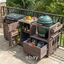 80.5 Outdoor Kitchen Island Solid Wood Grill Cart Table for Big Green Egg