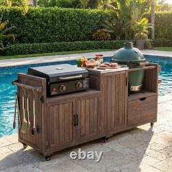 80.5 Outdoor Kitchen Island Solid Wood Grill Cart Table for Big Green Egg