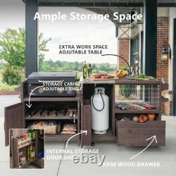 80.5 Outdoor Kitchen Island Solid Wood Grill Cart Table for Big Green Egg