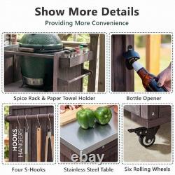 80.5 Outdoor Kitchen Island Solid Wood Grill Cart Table for Big Green Egg