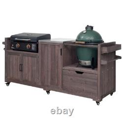 80.5 Outdoor Kitchen Island Solid Wood Grill Cart Table for Big Green Egg