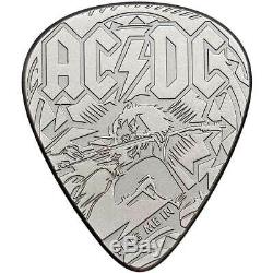 AC/DC GUITAR PICK PLUG ME IN 2019 Cook Islands 1/4oz silver antiqued coin