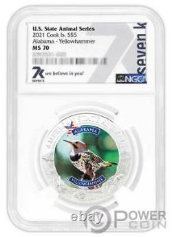 ALABAMA YELLOWHAMMER Graded MS70 1 Oz Silver Coin 5$ Cook Islands 2021