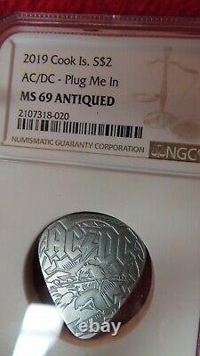 Ac/dc Guitar Plug Me In 2019 Cook Islands $2 Silver Coin Ngc Ms69 Fr Antiqued