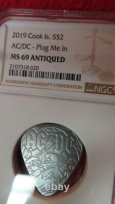 Ac/dc Guitar Plug Me In 2019 Cook Islands $2 Silver Coin Ngc Ms69 Fr Antiqued