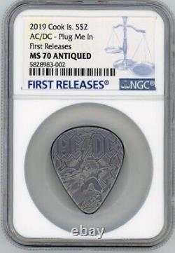 Ac/dc Guitar Plug Me In Pick 2019 Cook Islands $2 Silver Coin Ngc Ms70 Fr