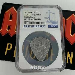 Ac/dc Guitar Plug Me In Pick 2019 Cook Islands $2 Silver Coin Ngc Ms70 Fr