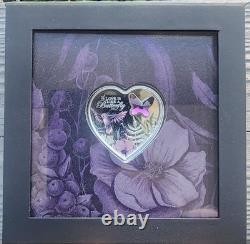 BUTTERFLY Brilliant Love Heart Silver Coin 5$ Cook Islands 2023