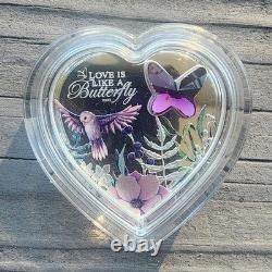 BUTTERFLY Brilliant Love Heart Silver Coin 5$ Cook Islands 2023