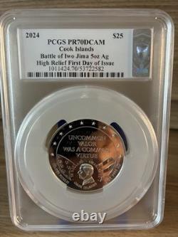 Battle of Iwo Jima 2024 $25 Cook Islands Silver 5 Oz PCGS PR70DCAM FDOI