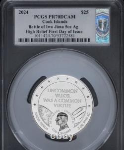Battle of Iwo Jima 2024 $25 Cook Islands Silver 5 Oz PCGS PR70DCAM FDOI