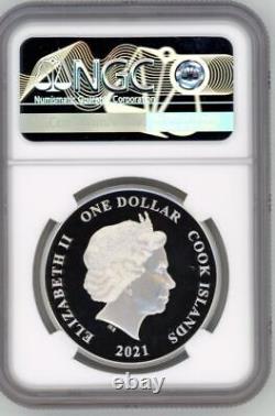 CAPTAIN AMERICA 80th Ann, Marvel 1 Oz Silver Coin 1$ Cook Islands 2021 NGC 70