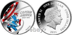 CAPTAIN AMERICA 80th Ann, Marvel 1 Oz Silver Coin 1$ Cook Islands 2021 NGC 70