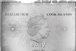 CAPTAIN COOK MAP SHAPED Foil Silver Note 5$ Cook Islands 2020