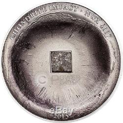 CHONDRITE IMPACT Meteorite NWA 4037 Silver Coin 5$ Cook Islands 2015