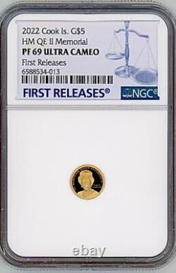CIT 2022 Cook Islands. 5g Gold Coin $5 Memorial Queen Elizabeth II NGC 69 FR