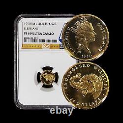 COOK ISLANDS. 1990, 25 Dollars, Gold NGC PF69 Top Pop? Asian Elephant