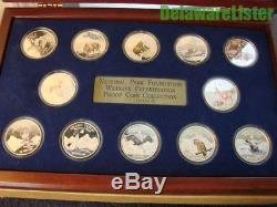 COOK ISLANDS 1997 $10 12 COIN SILVER PROOF NATIONAL PARK WILDLIFE SET +Display